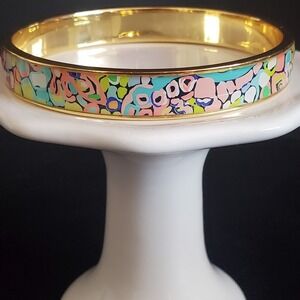 Lilly Pulitzer Bangle Bracelet GYPSY JUNGLE Print on Gold Tone Base Signed